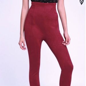 Lulu's Wine Red High Waisted Suede Pants